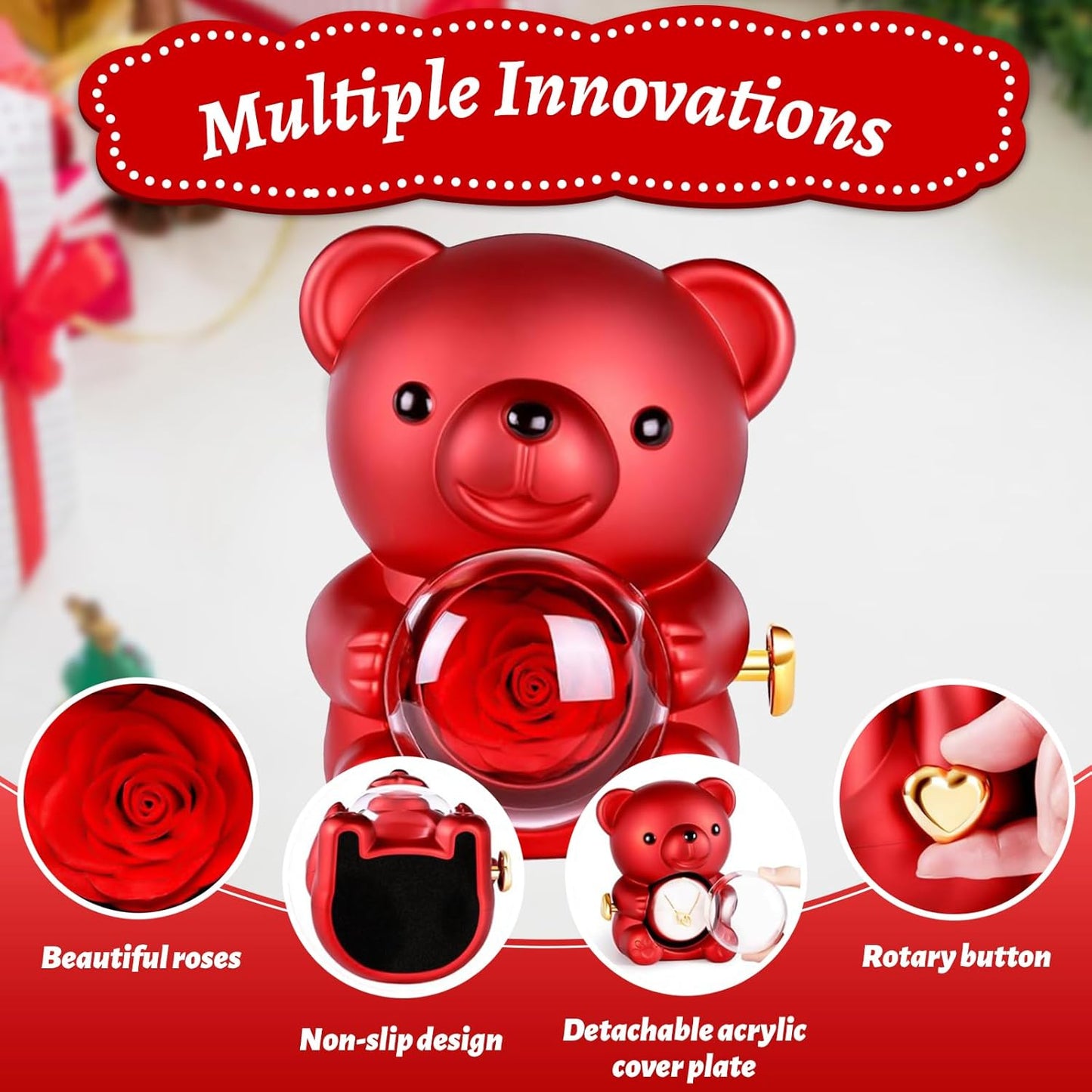 Teddy Bear with Preserved Rose