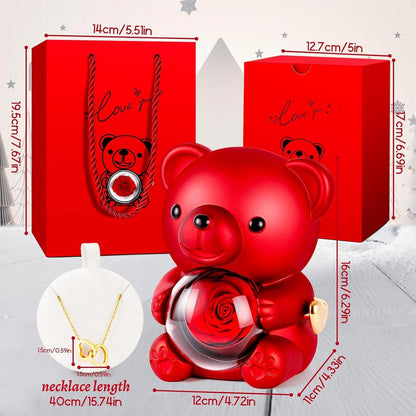 Teddy Bear with Preserved Rose