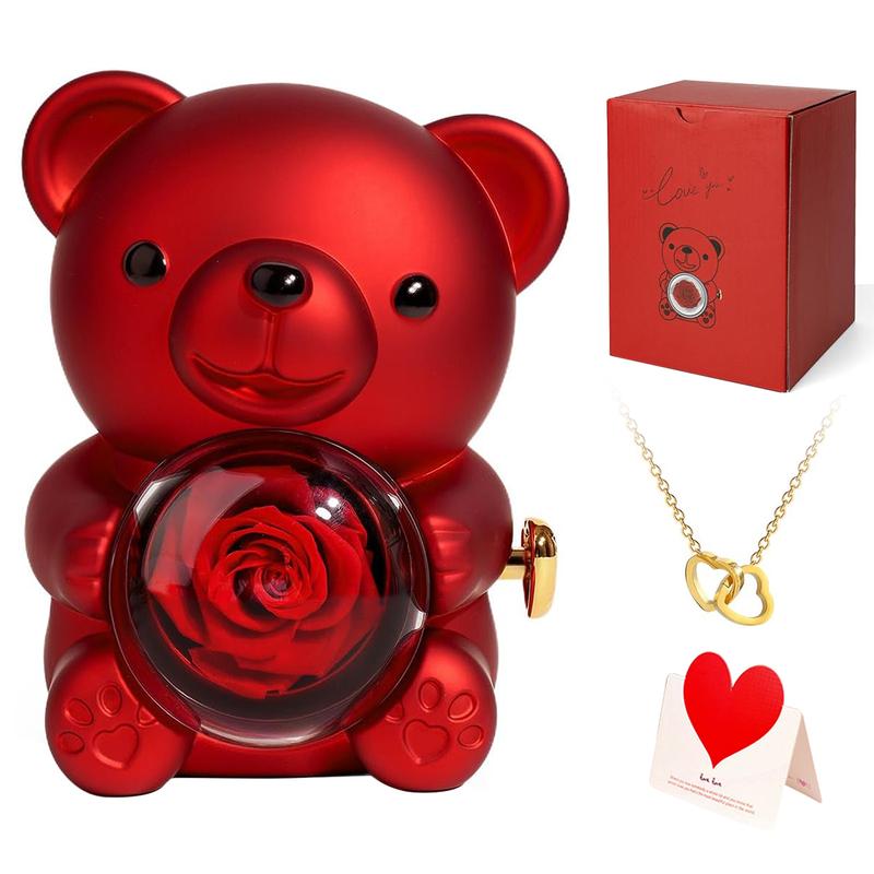 Teddy Bear with Preserved Rose