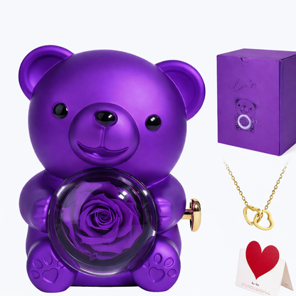 Teddy Bear with Preserved Rose